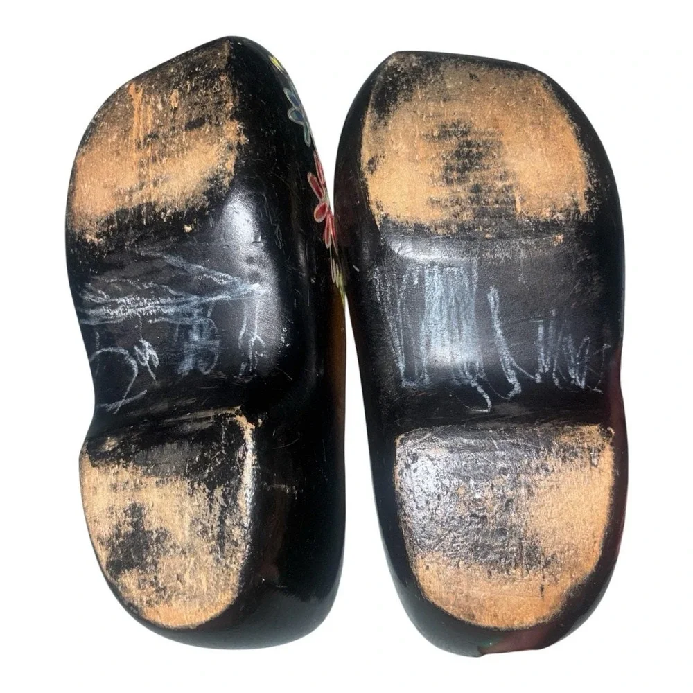 Vintage Authentic Dutch Holland Wooden Clogs Shoes Handpainted Collectible 1950s